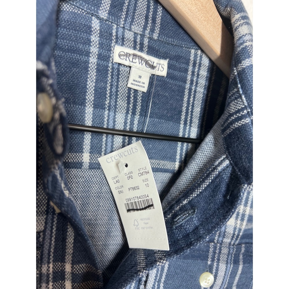 Crewcuts J.Crew Boys Blue White Plaid Flannel Button Down Shirt Size 10 - Picture 3 of 3